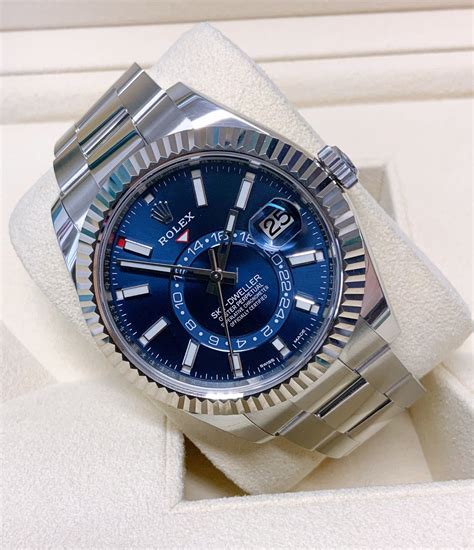 rolex sky dweller blue face replica|rolex blue dial sky dweller.